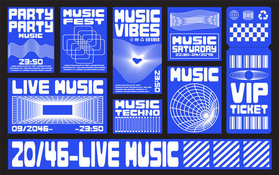 Brutalism banner template set. Event music poster set. Digital promotion design for social media. Streetwear background collection, Abstract Banner bundle