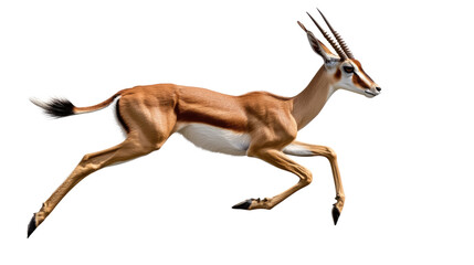 Fototapeta premium Gazelle in Motion: A graceful gazelle in full stride, captured in a dynamic pose showcasing its elegant build and powerful legs.