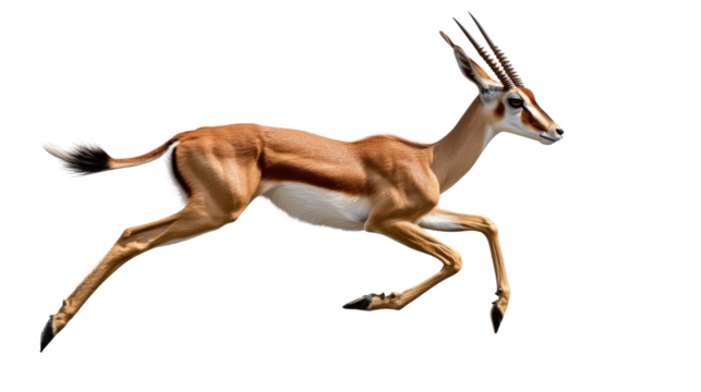 Gazelle in Motion:  A graceful gazelle in full stride, captured in a dynamic pose showcasing its elegant  build and powerful legs.