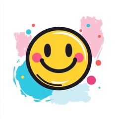 Obraz premium Happy Yellow Smiley Face with Pink Cheeks and Colorful Splashes