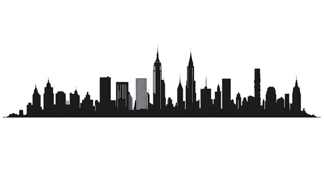 NYC Skyline Silhouette: A sleek, minimalist silhouette of the iconic New York City skyline, capturing the city's dynamism and architectural grandeur in a stylish, graphic design. 