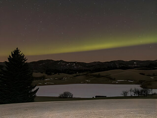 Night Landscape Photo: Frozen Lake Under Aurora
