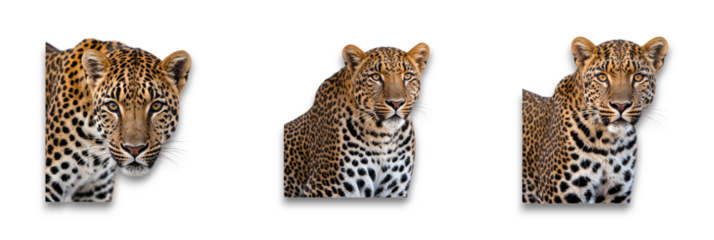Isolated leopard face on transparent background, showcasing its striking features