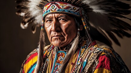 Fototapeta premium Indigenous man in traditional regalia.