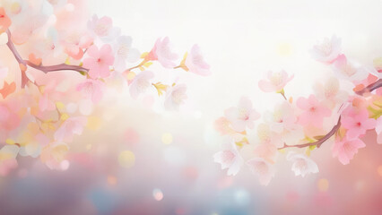 逆光で照らされた桜の花と淡いグラデーションの背景