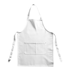 A clean white apron with a single pocket is shown against a black background.
