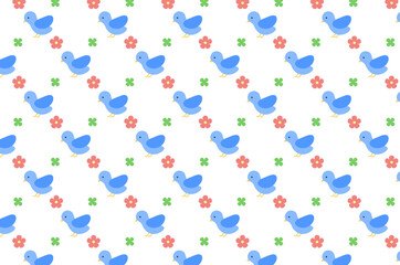 花と鳥と四つ葉のパターン