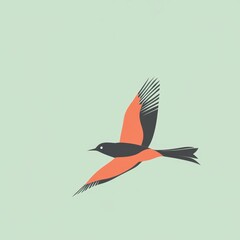 Stylized Bird in Flight Orange and Black Wings