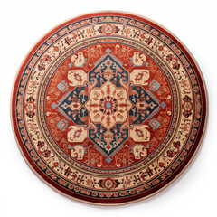 Naklejka premium Round Red and Blue Oriental Rug Persian Carpet Mandala Design Home Decor