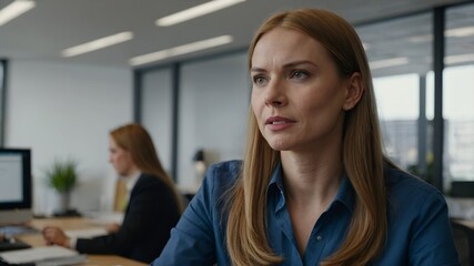 Obraz premium a female employee is discussing with a colleague
