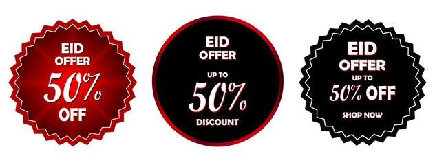 Eid offer vector buttons. 50%off button. discount button set.