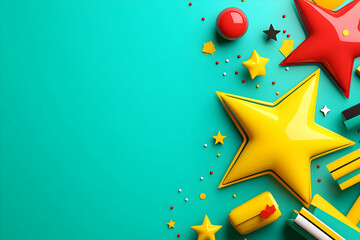 Teal 3D Abstract Background with Stars