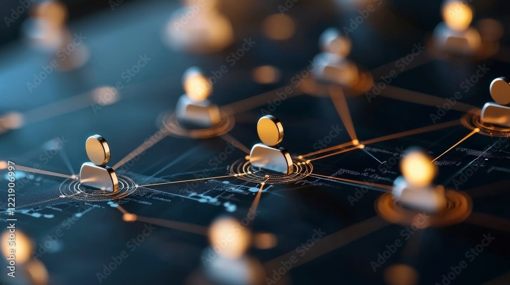 Poster abstract network connection visualization with figures and dynamic glowing elements