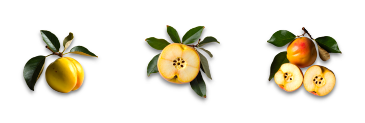 Yellow apples and slices isolated on transparent background