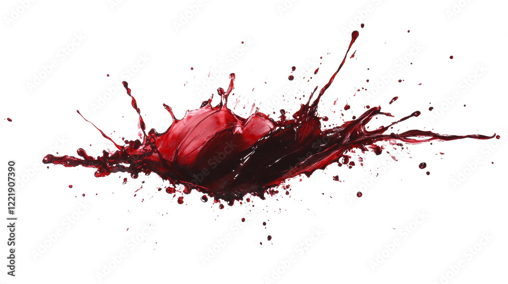 Poster a vibrant red liquid explodes across a completely black background in a dynamic and energetic splash