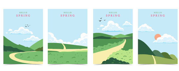 Spring landscape background with mountain and tree  for a4 vertical design