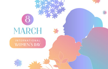 International women's day background with flower and gradient style for horizontal design
