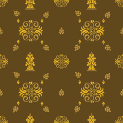 Classic Damask Pattern - Vector Illusion for Elegant Textile in yellow-brown tones.