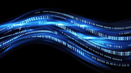 Naklejka premium Abstract Digital Flow: Binary Code in a Dynamic Blue Wave