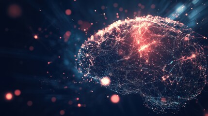 A brain composed of interconnected digital circuits and virtual reality elements, Innovation scene, Virtual style