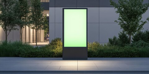 A blank digital billboard stands in an urban setting, ready for advertisement display.