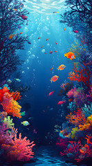 Fototapeta premium A colorful underwater scene with coral reefs and fish, perfect for ocean-themed designs.