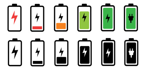 Battery icons collection, battery vector illustration set 