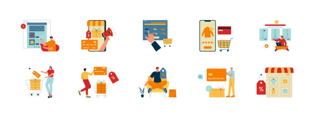 Cyber Monday set illustration. Flat vector illustrations