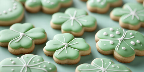 Green Cookies Decorated with Clover Shapes