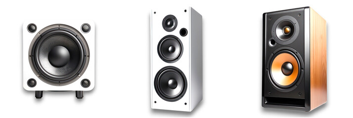 Isolated white speakers on a transparent background, ideal for audio visuals