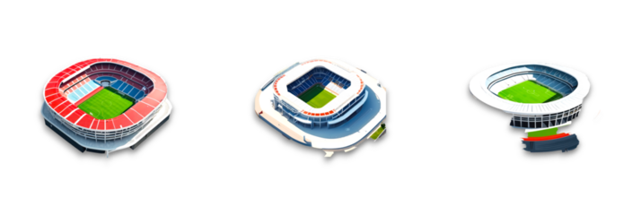 Three isolated stadiums on a transparent background