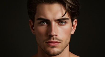 Portrait of a young man with striking green eyes and tousled hair