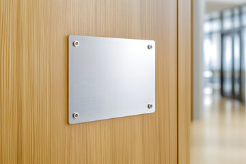 Blank meeting room sign on smooth wooden door, ideal for office use