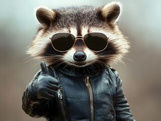 Cool Raccoon in Leather Jacket Thumbs Up