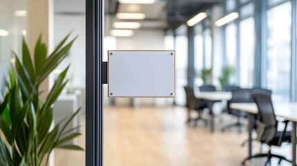 clean meeting room sign in modern office space with plants