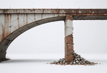 An image showcasing the decay of infrastructure with a crumbling bridge and rusty surfaces, highlighting the need for restoration.