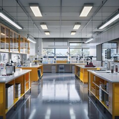 Modern, bright laboratory with equipment and workstations.