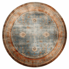 Round Rug Vintage Floral Pattern Dusty Blue Beige Border Oriental Design