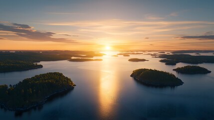 Fototapeta premium Serene Sunset Over the Swedish Archipelago Capturing Nature's Beauty and Tranquility