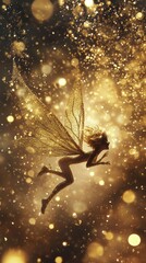 Naklejka premium Golden Fairy Soaring Through Sparkling Dust