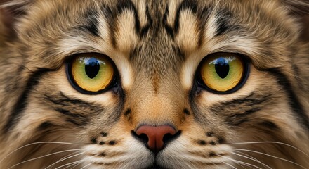 Obraz premium Close-up of a majestic cat's face showcasing vibrant eyes and fur