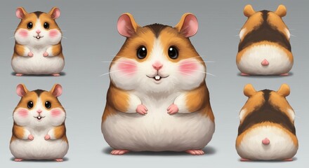 Fototapeta premium Cute cartoon hamster character design showcasing multiple angles and expressions