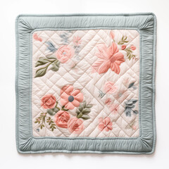 Floral Quilted Mat Peach Roses Beige Cotton Teal Border