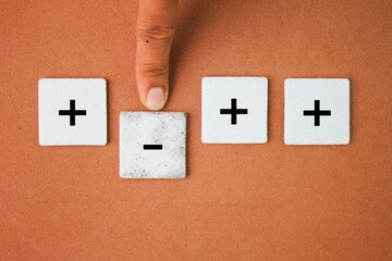 negative symbols are separated from positive symbols. Plus and minus icons. removing the weaknesses...