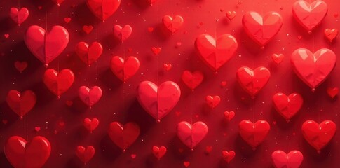 Obraz premium Abstract red heart pattern, stylish geometric design, illustration, romance