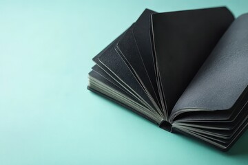 Open Black Notebook on Pastel Green Surface