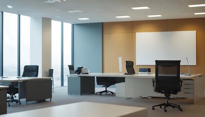 Modern Meeting Room in the Hotel,A Conference Room with Black Leather Chairs and a Wood Grained Desk,