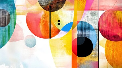 Abstract Colorful Shapes and Circles on Bright Background Art