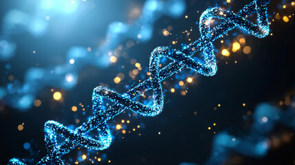 3D abstract gene dna texture shimmering glittering glow science tech blue background