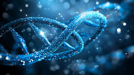 3D abstract gene dna texture shimmering glittering glow science tech blue background